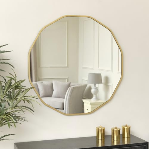 Melody Maison Large Round Gold Scalloped Wall Mirror 90cm x 90cm
