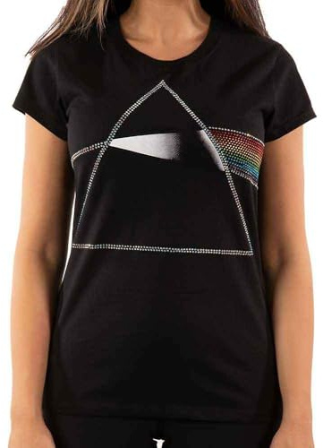 Pink Floyd T Shirt Dark Side of The Moon Diamante Official Womens Skinny Fit S Black