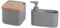 KOOK TIME Set de Accesorios Cocina - Incluye salero de Cocina con Tapa basculante de bambú y dispensador jabon Cocina con Hueco Guarda estropajos para el Fregadero - Cerámica Gris Mate y bambú