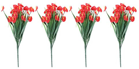 ICECHEN 4 Bouquets De Faux Fleurs Artificielles Plantes Faux Anthurium Plantes Arbustes en Plastique Buissons Interieur Exterieur Jardiniere A Suspendre Decorations pour La