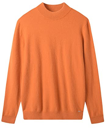 ZHILI Maglia in Cashmere da Uomo Tinta Unita Mock Neck Maglia_Arancione_X-Large