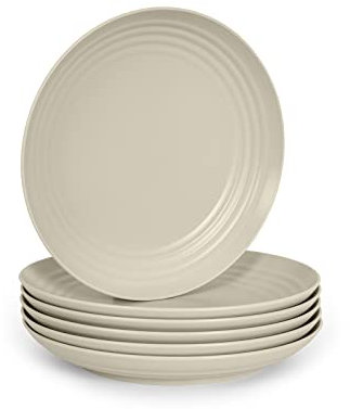 Juego de 6 Platos de Plastico Duro Reutilizables e Irrompibles para Fiestas y Eventos. Classic Beige (Llanos 20 cm)