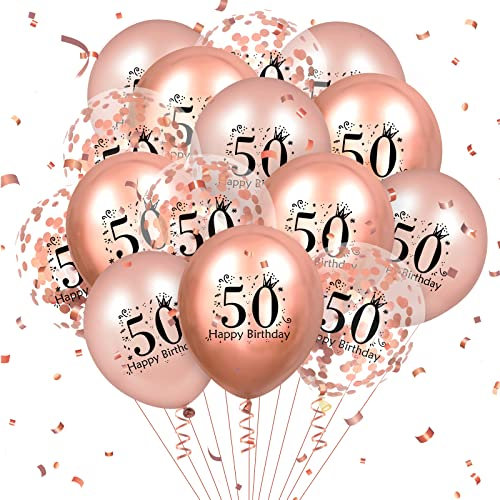 RUMIA 50th Birthday Balloons 18 Pcs Rose Gold Happy 50th Birthday Latex Balloons Confetti Balloons 50th Anniversary Birthday Party Decorations Rose Gold Balloons Birthday Decor Supplies12 inch