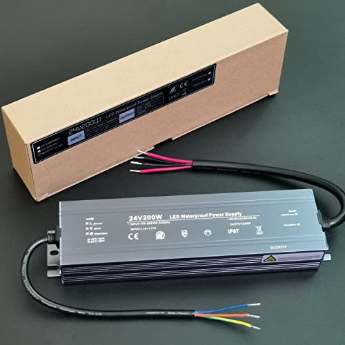 Alinana LED Trafo 24V 200W, IP67 Wasserdicht Trafo 230v auf 24v, 24v Netzteil 200w für LED Streifen Lampen, Transformator 24V 0-8,5A