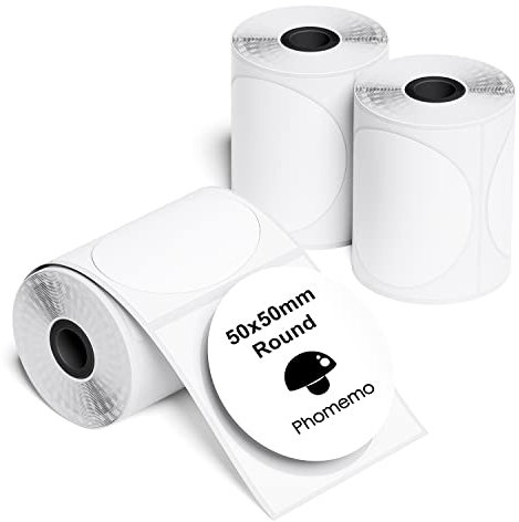 Phomemo M110/M220/M221/M200/M120/M100/M108/M150/M250/M260 Runde selbstklebende Etiketten 1.97 x 1.97 (50 x 50 mm), Etikettenpapier für Phomemo Etikettendrucker, 140 Etiketten pro Rolle (3 Rollen)