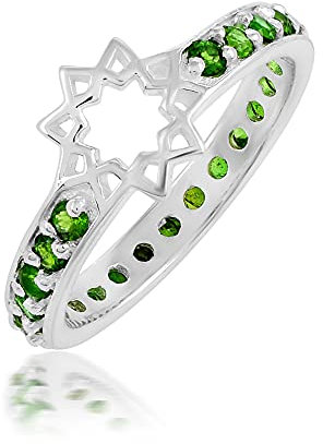 Stapelbarer Ring aus 925er Sterlingsilber mit Chromdiopsid, in Pavé-Fassung, minimalistischer Schmuck, Silber Edelstein Silberfarben, Chrom Diopsid