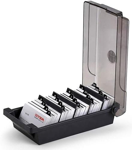 Funmo visitenkarten box Hält 500 Karten,business card organizer,visitenkarten aufbewahrung box,Groß Business Card Box mit 4 Teilerplatinen und A-Z-Index-Registerkarten