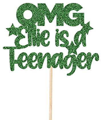 Personalised OMG Teenager Cake Topper Green Glitter Card Double Digits You're a Teenager 13th 13 Party Decorations