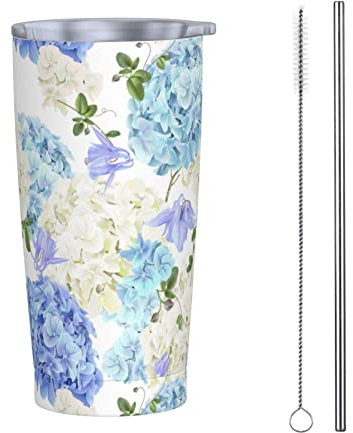 Dujiea 20oz Tumbler With Lid And Straw, Hydrangea Flowers Vacuum Insulated Iced Coffee Mug Reusable Travel Cup Stainless Steel Water Bottle