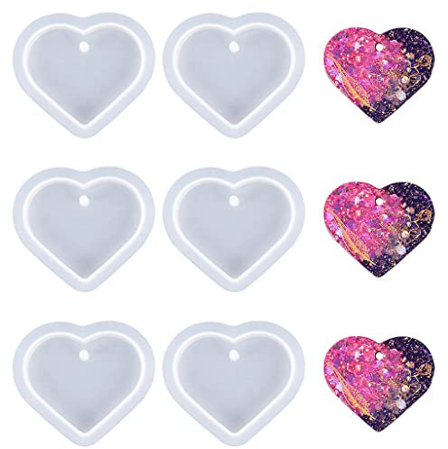 Weenkeey 6pcs coeur résine moule coeur porte - clés charme silicone moule coeur bijoux moule de fonderie amour Epoxy moule bricolage artisanat pendentif collier