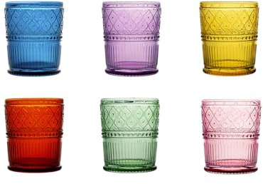 H&H Romance Set 6 Bicchieri in Vetro, Colori Assortiti, 34cl