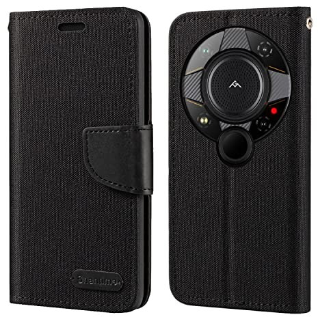 Oxford Stoff und PU Leder Flip Handyhülle Kompatibel mit AGM G2, Robuste Klapphülle mit Kartenfächern und Magnetverschluss (Schwarz)