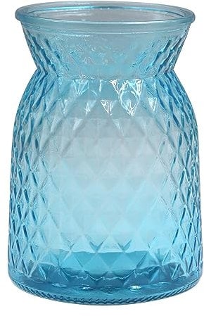 OFFIDIX Florero de cristal con textura de celosía, moderno jarrón decorativo cónico para mesa, decoración del hogar, oficina, boda, sala de estar (azul)