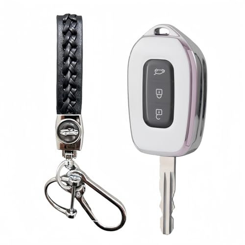 MEDZUK Schlüsselhülle Kompatibel mit Renault Twingo 3 2014-2023 2024 Autoschlüssel Hülle TPU Schlüsselgehäuse Schutz Zubehör mit Schlüsselanhänger (Silber)