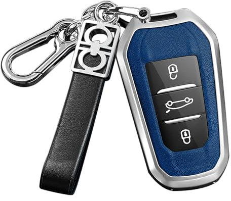 ontto Schlüsselhülle Autoschlüssel Hülle kompatibel mit Opel Crossland X Astra L Corsa Mokka kompatibel mit 208 308GT 2008 3008 Metall Schlüsseletui Schlüsselanhänger-Silber Blau