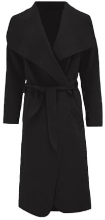 Women Long Waterfall Italian Duster Coat, Ladies Long Sleeve Oversized French Belted Trench Open Jacket, Adult Celebrity Winter Cardigan Cape With Pockets UK Plus Size 8-22, (Black-16-18)