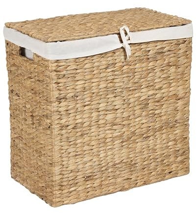 Cesto para la ropa de jacinto de agua 2 compartimentos con tapa madera clara Langson