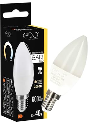 EDO, BARI LED-Glühbirne 6,5W WW, Kerze, E14, 3000K, 600lm, 220-240V, nicht dimmbar, led e14 3000K, sparlampen, led lampen glühbirne, sparlampe e14 1 Stück, EDO777662