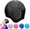 YOUYIKE Badekappe Gehörschutz 3D, Badehaube, Badekappe Damen Herren Mädchen Jungen, Schwimmmütze Damen Wasserdicht, Schwimmhaube für Kurze und Lange Haare(Schwarz)