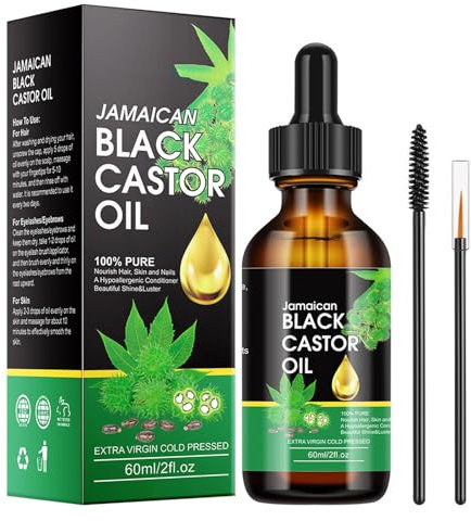 Shefave Rizinusöl Kaltgepresst Black Castor Oil, Kopfhaut Öl Rizinusöl für Wimpern und Augenbrauen, Hair Growth Oil, 100% Rein, Organic Rizinus Öl für Körper, 60ml