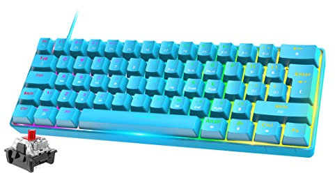 T60 Mini 60% Mechanical Gaming Keyboard with 9 Custom PBT Dye-Sublimation Keycap, Wired UK Layout 18 RGB Chroma Backlit Compact 62 Keys Keyboard, Full Keys Anti-Ghosting for PC Mac-Blue/Red Switch