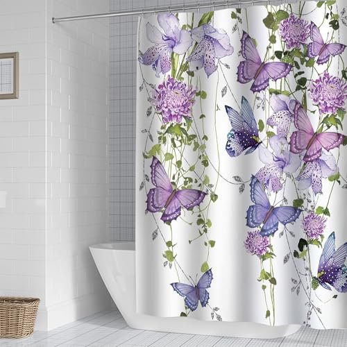 FAIRYGATE Duschvorhang Vintage Retro Blumen Badevorhang Duschvorhänge Textil Bathroom Curtain Polyester Soff 180x180cm Duschvorhang Badewanne Anti Schimmel Wasserdicht mit Blumen B9505