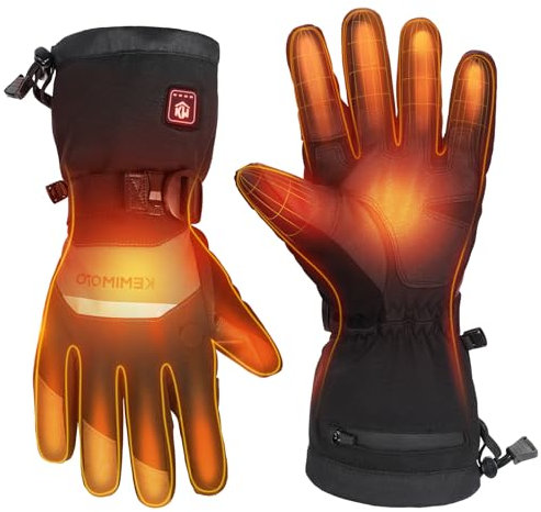 KEMIMOTO Beheizbare Handschuhe, Beheizte Winter Angelhandschuhe mit faltbaren magnetischen Fingerkuppen, Wind- & wasserdichte Elektrisch Thermohandschuhe zum Eisfischen Fotografieren Jagen Skifahren