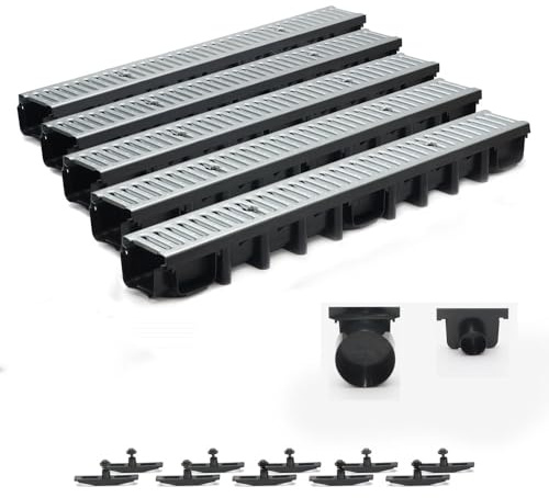 ScarMaxx - 5m Entwässerungsrinne Set - Bodenrinne - Regenwasser Ablauf - Abfluss mit Gitter - A15 Bauhöhe 98mm - Komplett Set - Stegrost Stahl verzinkt - 13x500x9,8cm