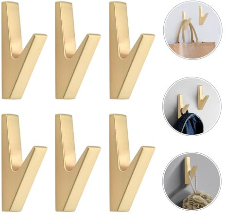 JJWNMLL 6 Piezas Ganchos Percheros de Pared,ganchos de pared de acero inoxidable, Gancho Perchero para Baño, Cocina (Dorado)