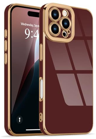 Lafunda for iPhone 16 Pro Max Case, Luxury Plating for Womens Gilrs Case, Full Camera Protection Soft TPU Bumper Cover, Shockproof Silicone Slim Phone Case for iPhone 16 Pro Max 6.9, Burgundy