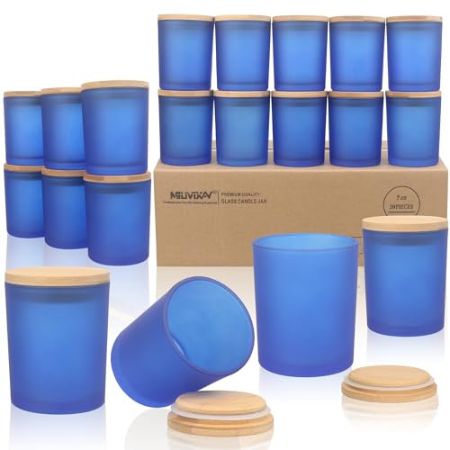 MILIVIXAY Lot de 20 pots à bougies vides en verre épais bleu givré de 200 ml avec couvercles pour la fabrication de bougies – Récipients à épices, poudre