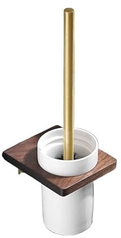 KanDuo Toilettenbürste und -Halter fürs Badezimmer, Toilettenbürstenhalter for die Reinigung von Badezimmer-Reinigungswerkzeugen mit Keramikbecher und Spaten, Holzständer, goldene Aluminiumstange
