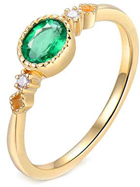 Bishilin Verlobungsringe Damen Gold 585, Hochzeit Ring 0.5ct Oval Smaragd Trauringe Verlobungsring Nickelfrei für Frauen Größe64 (20.4)