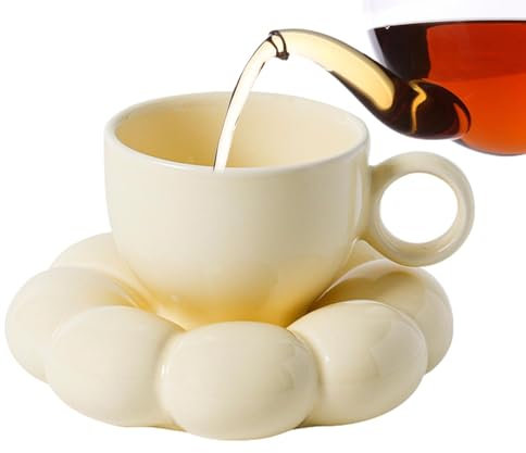 Taza de café con forma de flor, linda taza de café de cerámica,Taza de agua de flores - floral de cerámica de la taza de té y del platillo, del de la taza de la bebida del té de la flor para el uso en