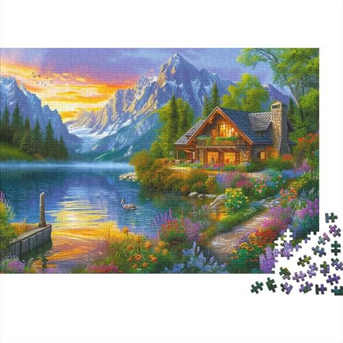 lihuogongsio Lakeside Cottage 300 Pieces Challenge Jigsaw Puzzle for Adults Lakeside Cottage Impossible Puzzles Games Gift Premium Puzzle Relax Puzzles Games Multi Colour 300pcs (40x28cm)