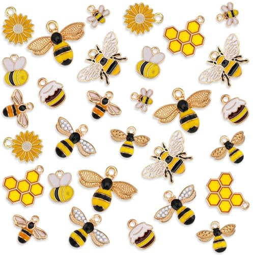 Yuanchu Armband Anhänger, Emaille Charms Gold 30 St 10 Stile Großhandel Bulk Schmuckherstellung Bienen Schmuck Selber Machen Set Schlüsselanhänger Coole Sachen Basteln Hochzeit Gänseblümchen Blumen