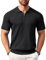 COOFANDY Polo Shirts for Men Adult Zipper Short Sleeve Polos Summer Slim Fit Stretch Stripe Polo Shirt Black S