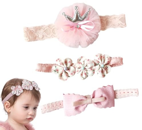 3 Pezzi Fascia Elastica, Accessori Neonata, Fascette Per Capelli Per Fiocchi, Regalo Per Bambini Per Foto,Rosa