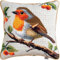 WallustrioaW Vogel auf Ast Kreuzstichkissen,Rotkehlchen,Kreuzstickpackung vorgedruckt Sticksets Für Erwachsene,Anfänger,45x45cm Kreuzstichkissen/Stickkissen-Set