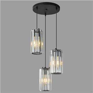 ZPBSJ Suspension moderne noire - Mini lustre en cristal - Réglable - Pour îlot de cuisine, salle à manger, couloir, chambre à coucher (noir - 3 lumières)