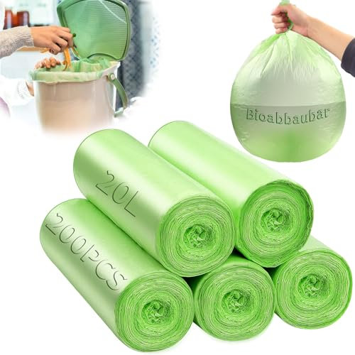 TXXATX 200 Pièces Sac Biodegradable Compostable 20L Sac Poubelle Compostable 20L Sacs Poubelle Biodégradables 50x60 cm pour Salle de Bain Cuisine Bureau Jardin Alimentaires Animaux Déchets