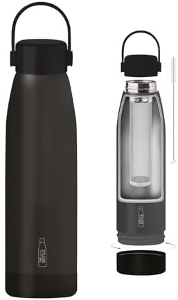 THE STEEL BOTTLE - Bottiglia Termica per tisane e infusi in Acciaio Inox, Isolamento a Doppia Parete, 500 ml, Ermetica, Borraccia Portatile (BLACK STONE)