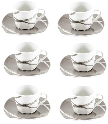 Villa Altachiara, Tazzine Da Caffè, Bicchierini, Set Da 6, Tazzine 80 Ml + Piattini, In Porcellana, Tazzina Particolare E Moderna, Colorate, Adatte A Microonde E Lavastoviglie. Linea: Sandy