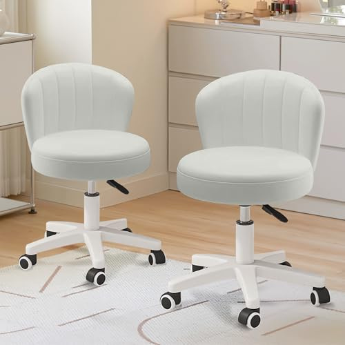 HDHNBA Niedlicher Stuhl ohne Armlehnen, Frisierstuhl mit Rollen, Kleiner Schreibtischstuhl, Verstellbarer Drehstuhl mit Rollen für das Homeoffice, Schlafzimmer
