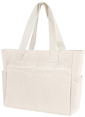 UMLIPOT Cord Shopper Damen, Shopper Tasche Damen, Tasche Schule Cord, Tasche Damen Beige, Shopper Tasche Mit Seitentaschen, für Arbeit BüRo Reisen Einkaufen Schule