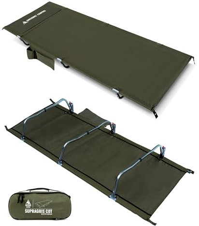 OneTigris SUPRAGRIS Feldbett klappbar, tragbar Campingbett faltbar leicht, Klappbett Camping bis 180 kg für Zelt, Outdoor, Reisen, Garten, Büro(190 × 70 × 18 cm)-Ranger Grün