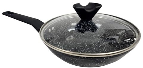 Reldor 20 cm Wok with Lid Non Stick, Large Frying Pan with Glass Lid, Nonstick Cookware for All Stove Tops, Even Heating, Easy to Clean Cookware, Healthy Cooking with Less Oil