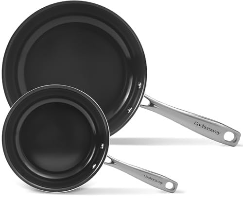 Cookersway Set de ollas antiadherentes, 20, 26 cm, sartenes antiadherentes de cerámica, sartenes para freír huevos, sin PTFE, PFOA, PFAs, seguro para horno y lavavajillas, gris ceniza.