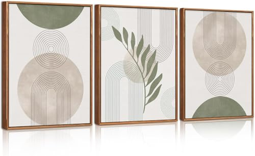 HPNIUB Weichgrünes Gerahmtes Leinwanddrucke Wandkunst Set, Abstrakte Botanische Boho-Wanddekoration, Minimalistisches Bilder Grün Leinwandkunstwerk Wohnzimmer, Schlafzimmer