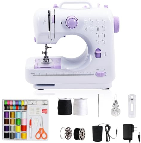 GraceGlow Nähmaschine für Anfänger, Elektrische Nähmaschine Kleine, 12 Stichprogrammen Handnähmaschine Mini Sewing Machine,Tragbare Nähmaschinen mit LED-Licht, Fußpedal & Nähset